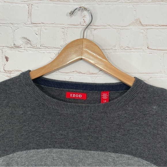 IZod Sweater Mens Large Gray Striped Pullover - Picture 4 of 10